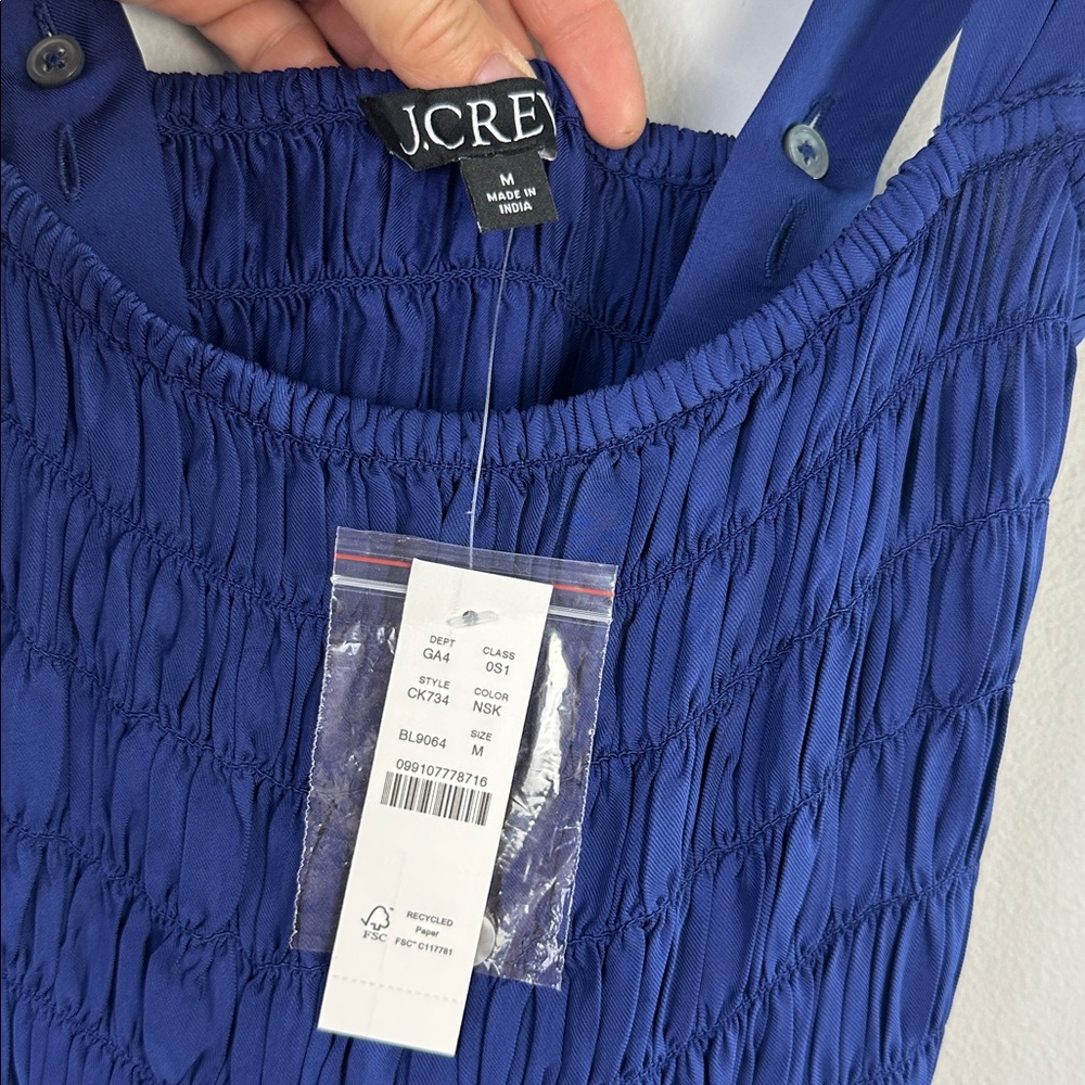 NEW J. Crew Smocked Midi Dress Blue Medium Flowy Adjustable Straps Fit & Flare - Picture 10 of 16